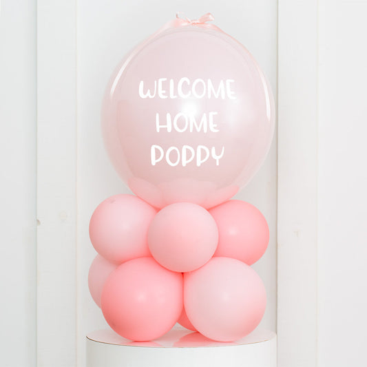 Personalised Baby Pink Air-Filled Bubble Balloon Stack