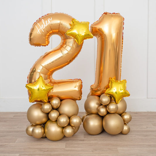 Personalised Gold Chrome Inflated Number Balloon Stack