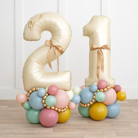 Personalised Retro Pastel Bloom Inflated Number Balloon Stack
