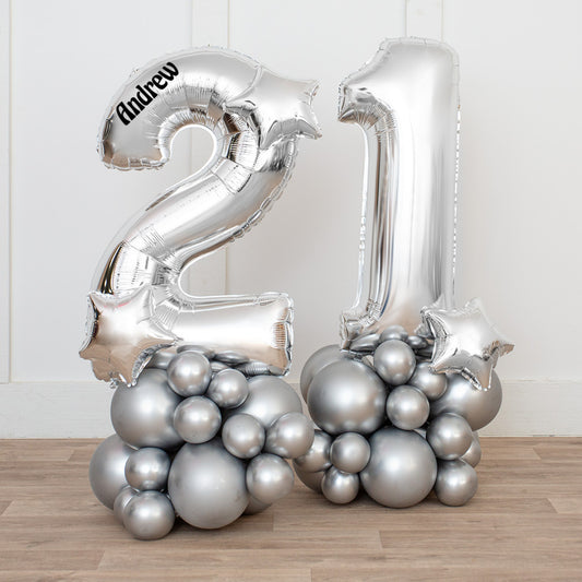 Personalised Silver Chrome Inflated Number Balloon Stack