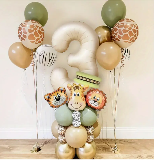 Safari Animal Balloon Garland Set – Jungle Theme Foil & Number Balloons Lion, Tiger, and Giraffe Balloons for Wild Party Fun