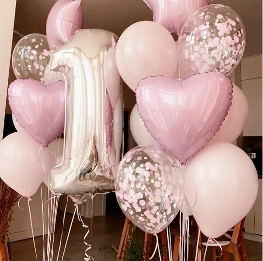 Sweet Pink Birthday Decorations for Baby Girl – 1st Birthday Party Set Adorable Balloon Set for Baby Girl’s First Birthday or Anniversary