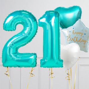 Turquoise (Tiffany Blue) Birthday Number Balloon Packages – Helium-Filled
