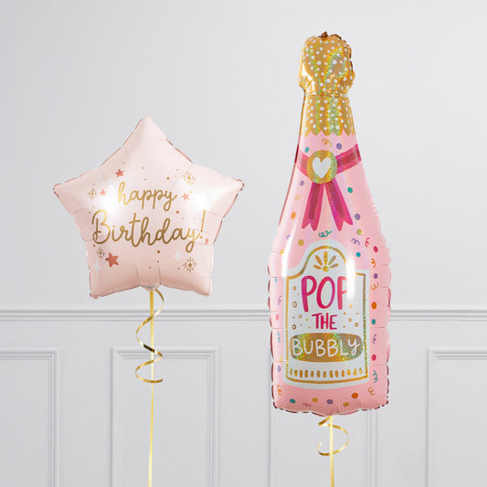 Bubbly Birthday Champagne Balloon Package - Helium Inflated Balloons