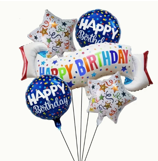Birthday Decoration Set – 5pcs Colorful Balloons & Banner | Balloon Shop Dubai
