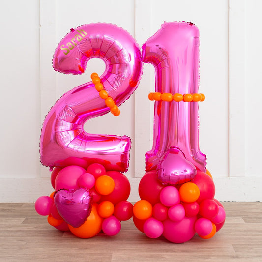 Personalized Flamingo Pink Number Balloon Stack - Custom Inflated Balloon