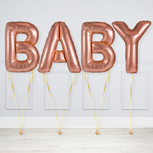 Rose Gold Baby Inflated Word Package - Helium-Filled Baby Shower Balloon