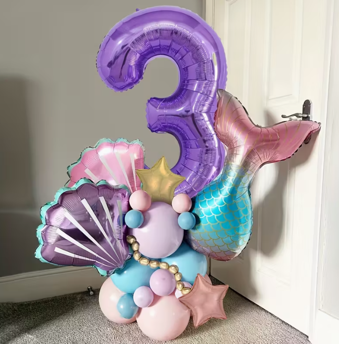Purple Digital Foil & Mermaid Balloon Set – Party Decorations Dubai