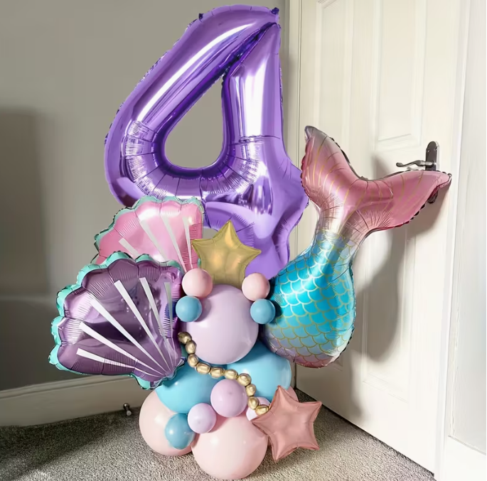 Purple Digital Foil & Mermaid Balloon Set – Party Decorations Dubai