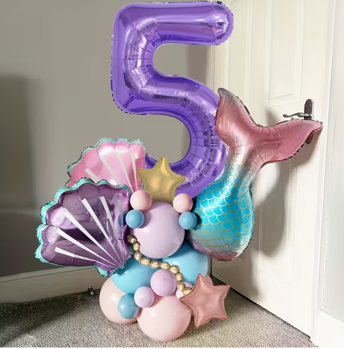 Purple Digital Foil & Mermaid Balloon Set – Party Decorations Dubai