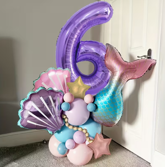 Purple Digital Foil & Mermaid Balloon Set – Party Decorations Dubai