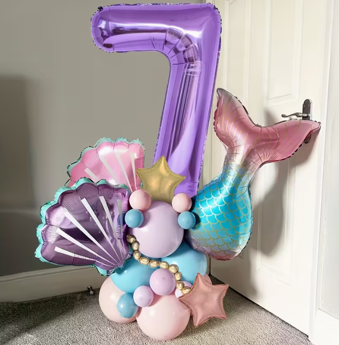 Purple Digital Foil & Mermaid Balloon Set – Party Decorations Dubai