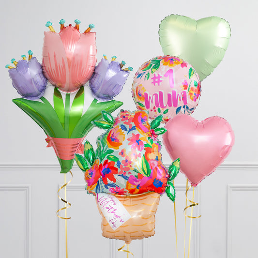 Happy Mother’s Day Floral Balloon Package – Tulip & Heart Design