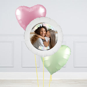Pastel Rainbow Hearts Photo Upload Balloon Bunch - Custom Helium Balloons