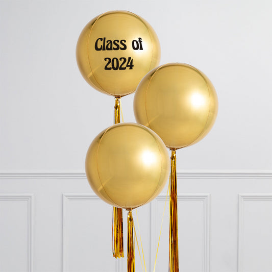 Personalized Gold, Silver or Pink Inflated Epic Orb Balloon Trio – Perfect for Prom