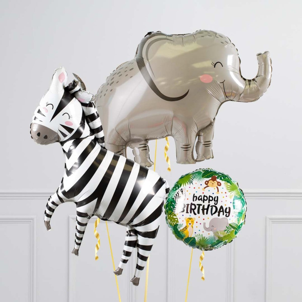 Birthday Zebra & Elephant Sweet Safari Helium Balloon Bunch