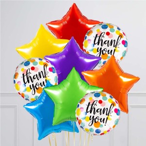 Thank You Rainbow Bright Stars Inflated Foil Balloon Bunch